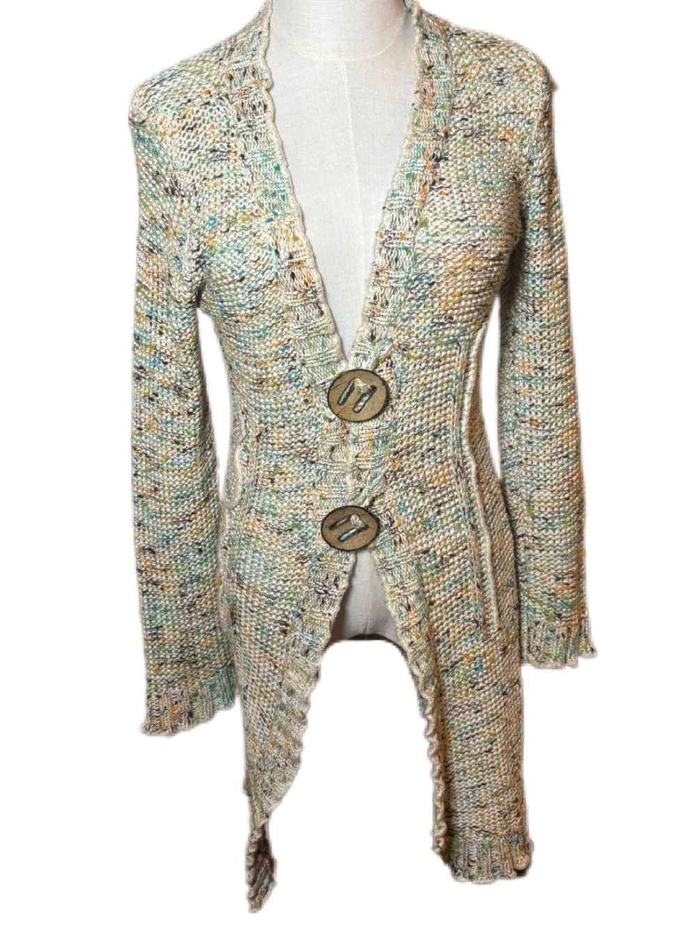 Vertigo Paris Y2K Chunky Space Dye Cardigan Small Ruffle Hem - Picture 2 of 8